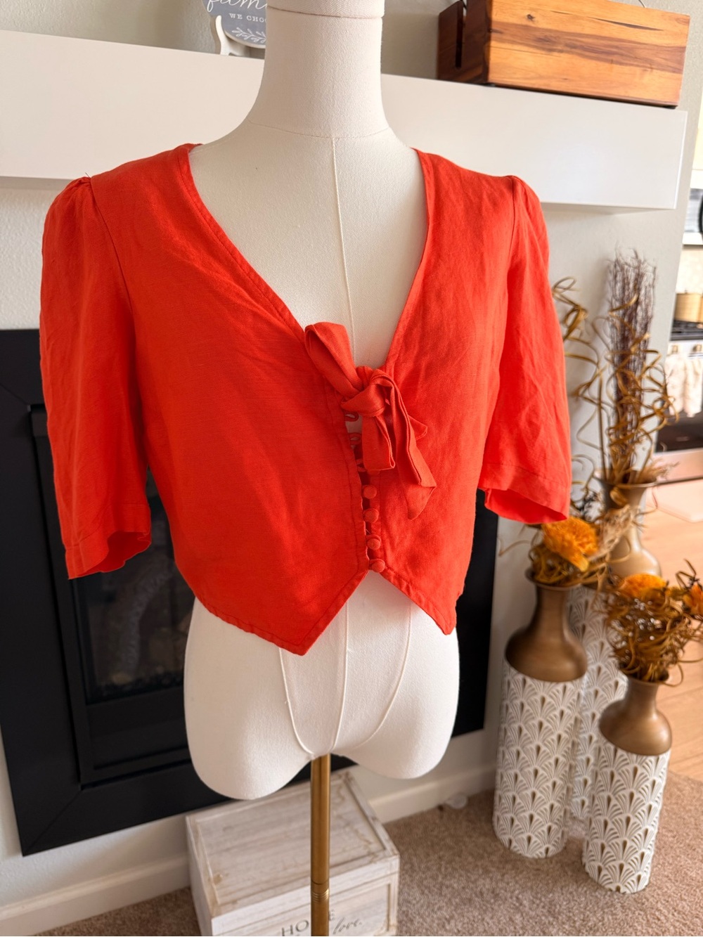 Maeve linen orange Tie-Front Top